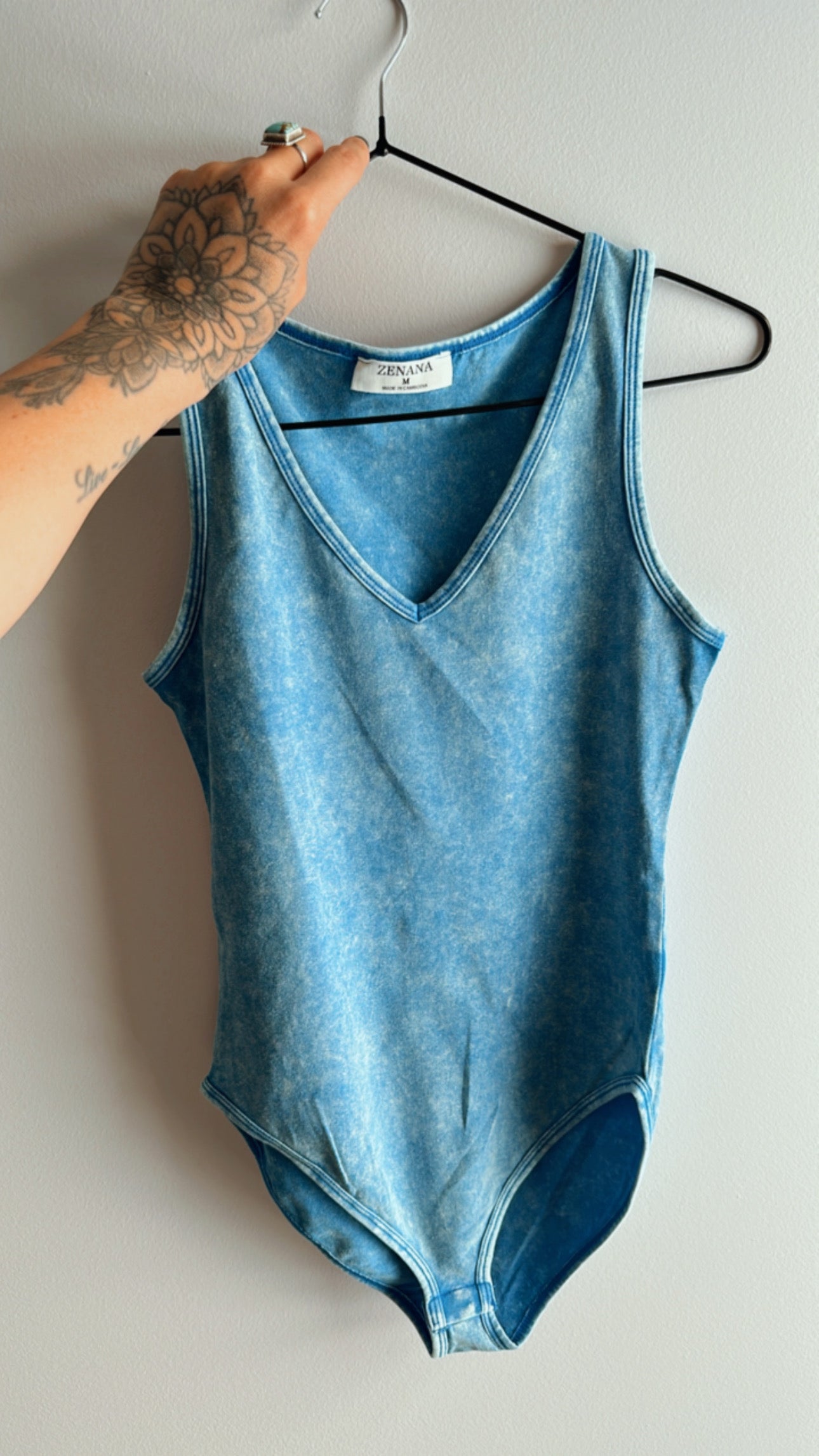 Mineral washed vneck bodysuit