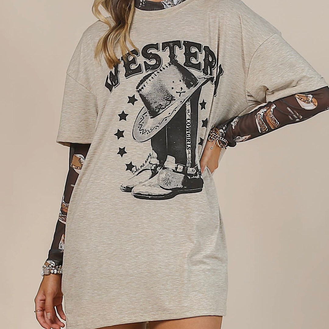Western Boots Graphic Shirt Dress