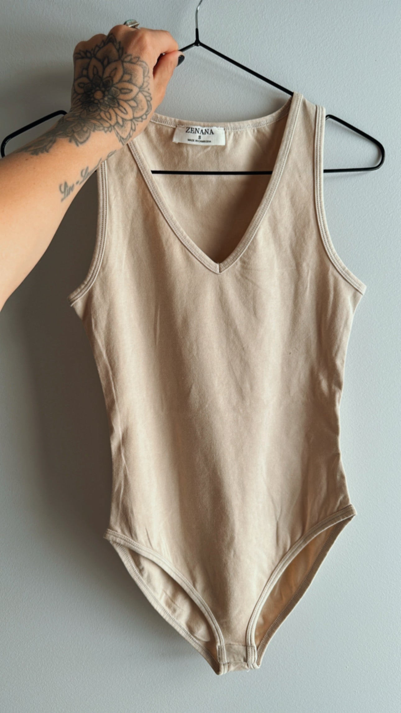 Mineral washed vneck bodysuit