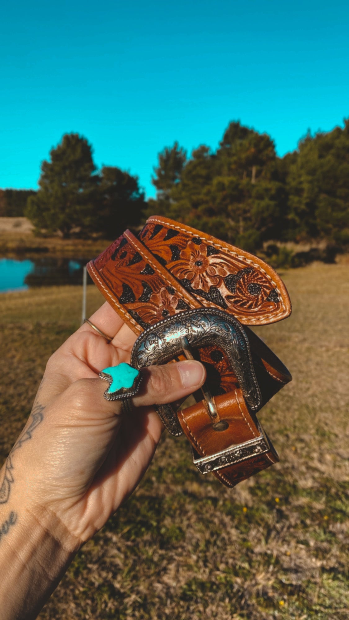 Tooled Leather Belt