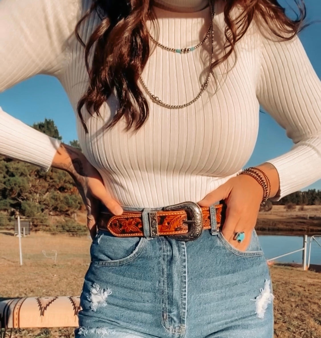 Tooled Leather Belt