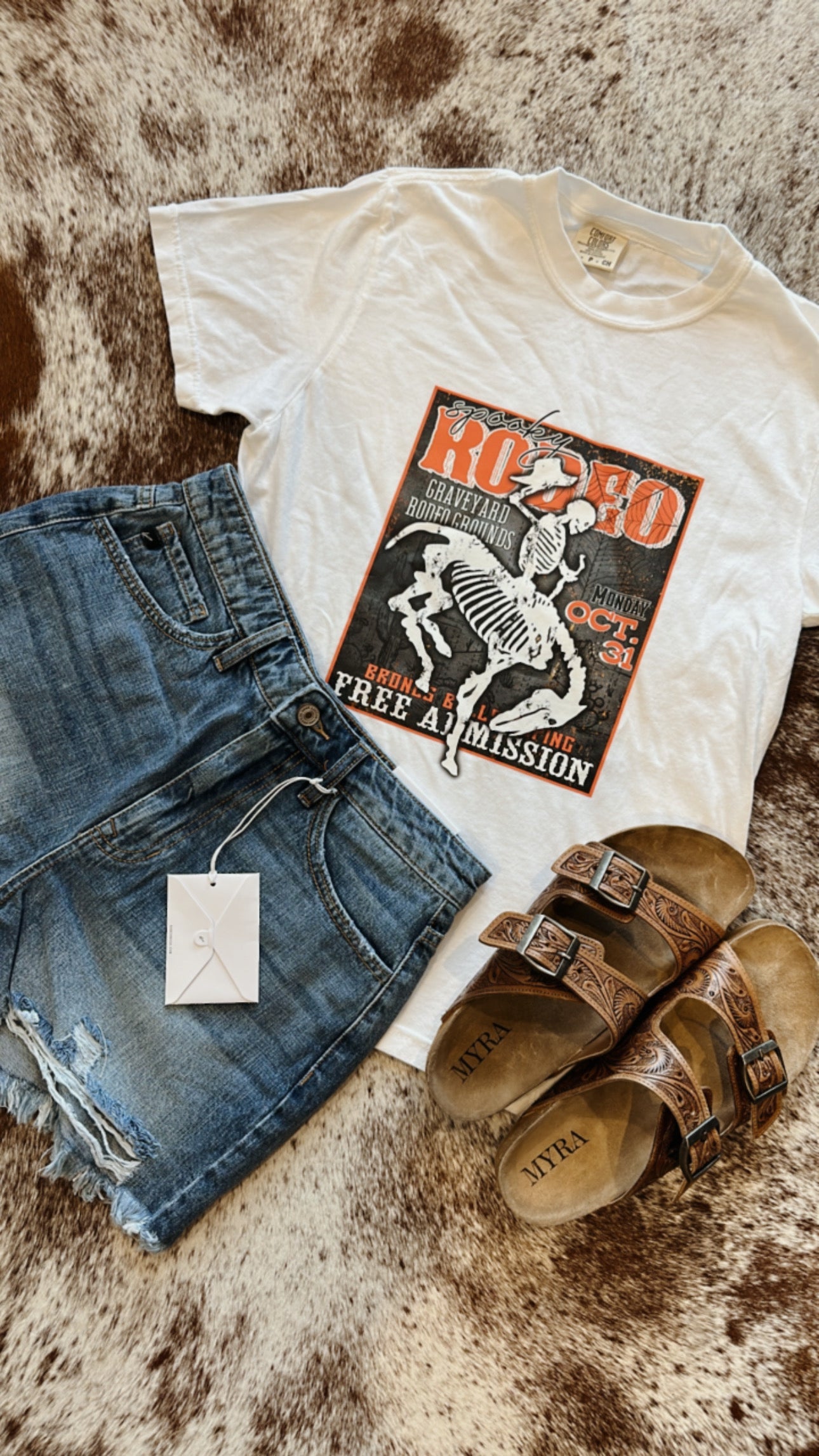 Spooky Rodeo Skeleton Tee White
