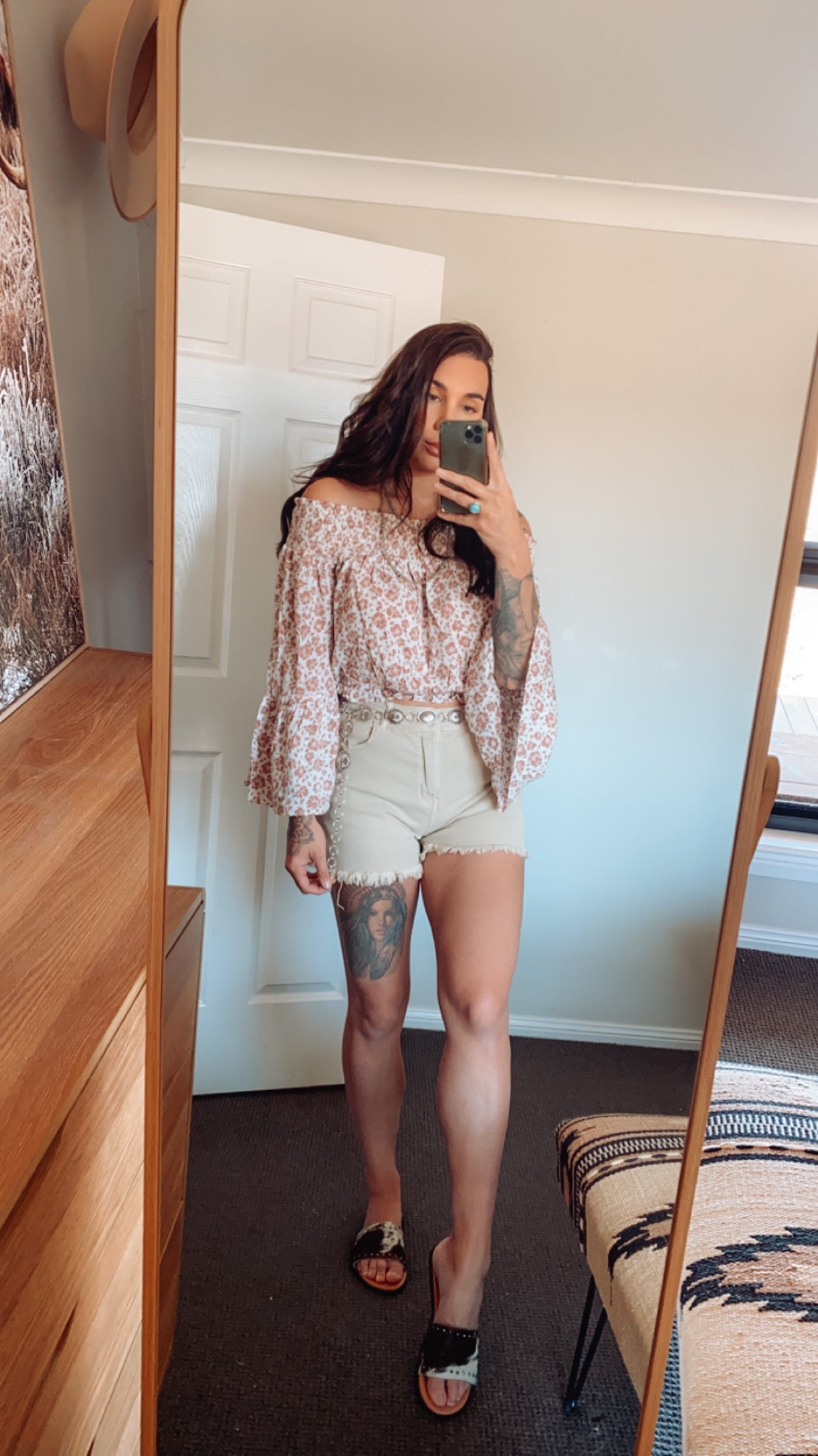 Denim Shorts - Beige