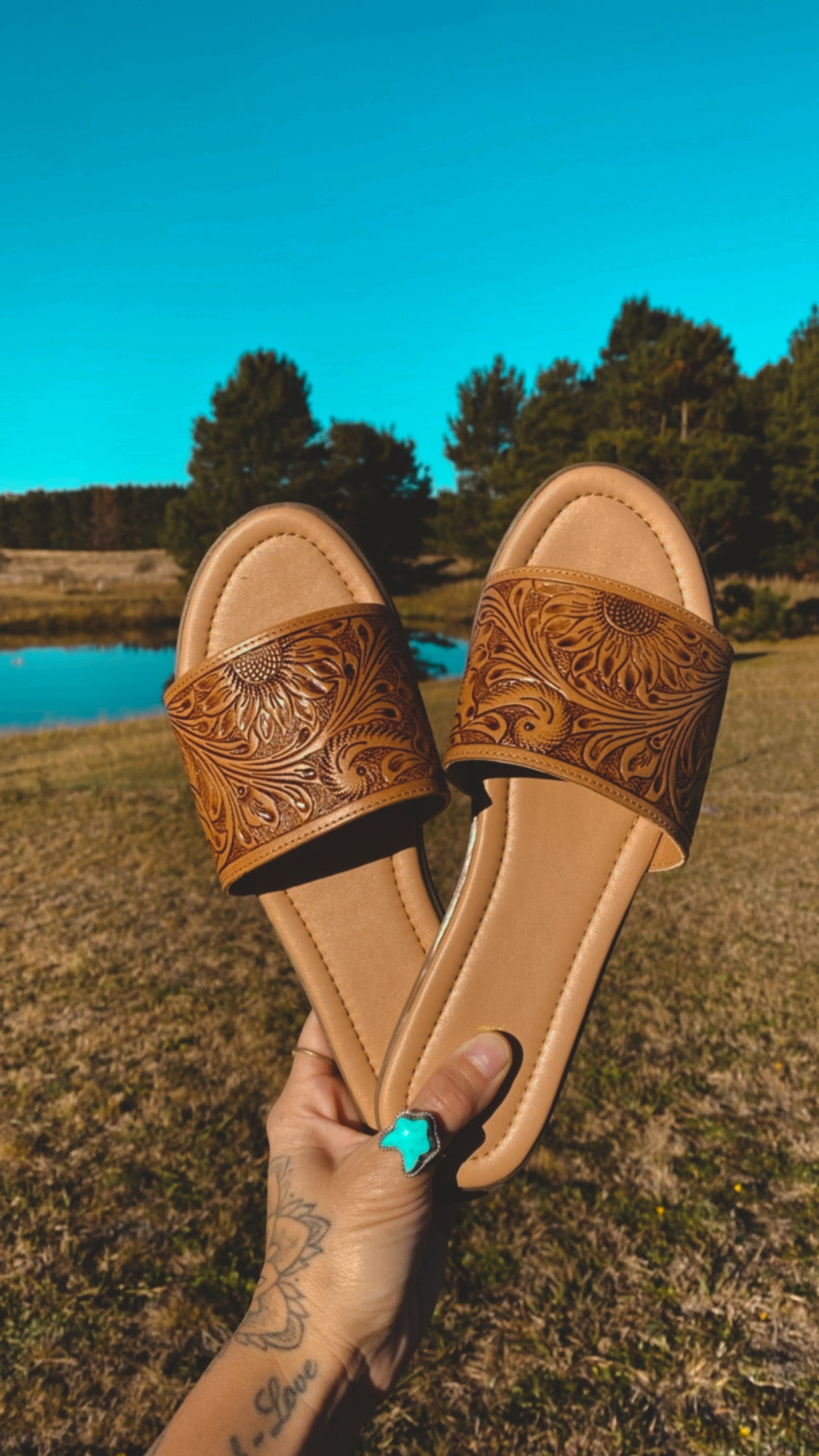 Sienna Western Hand-Tooled Sandals